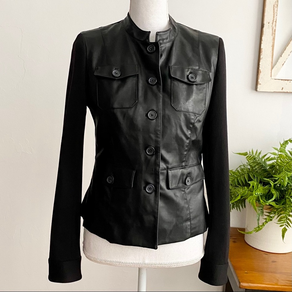 Anne Klein Black Faux Vegan Leather Moto Jacket S